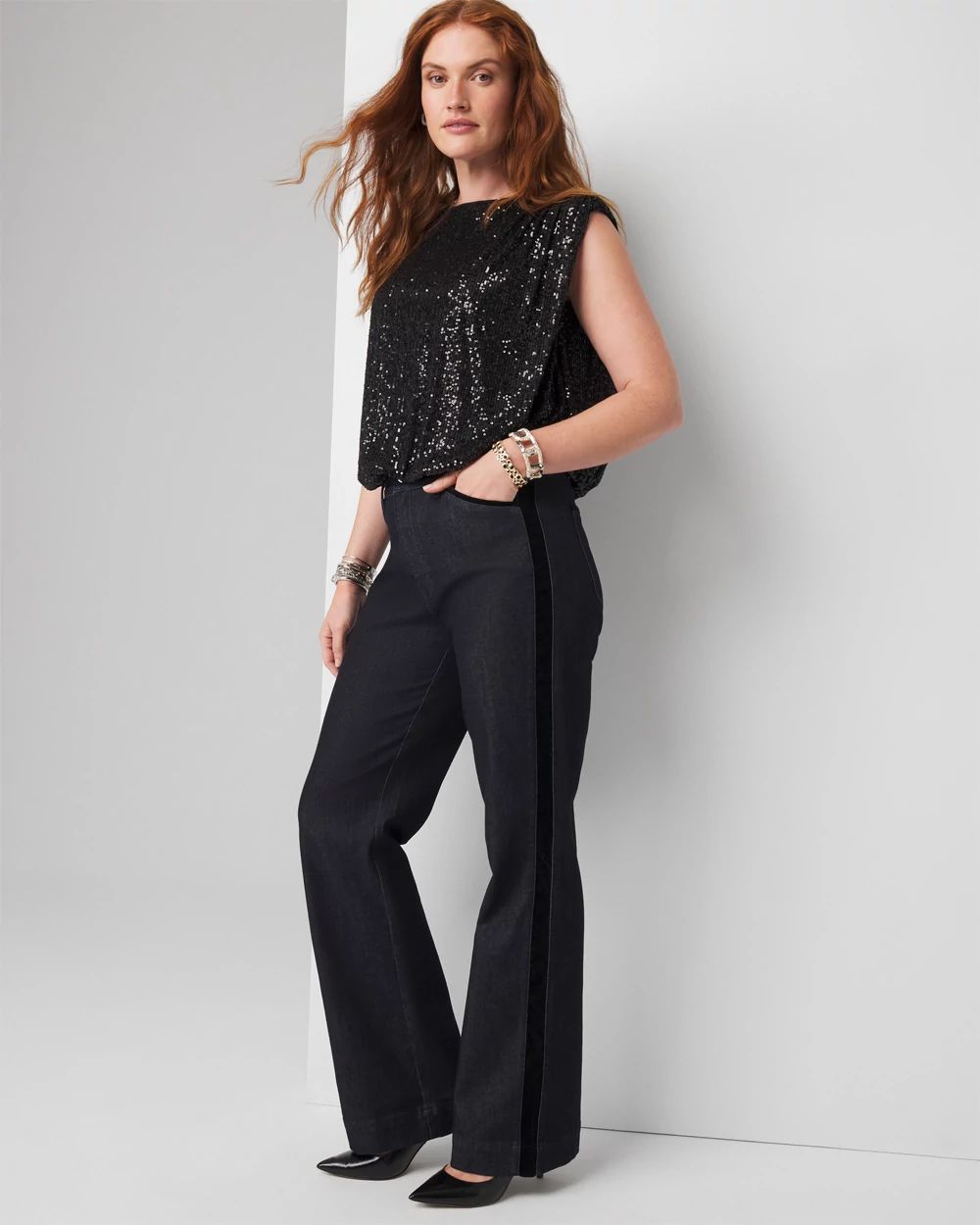 Extra High-Rise Sculpt Velvet Trim Trouser Jean | White House